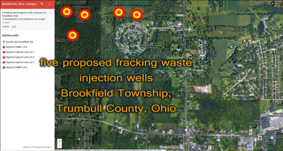 View LIVE MAP w/ coordinates of 5 well locations (also has links to current Ohio Department of Natural Resources[ODNR] status of each proposed well - and the one abandoned well)