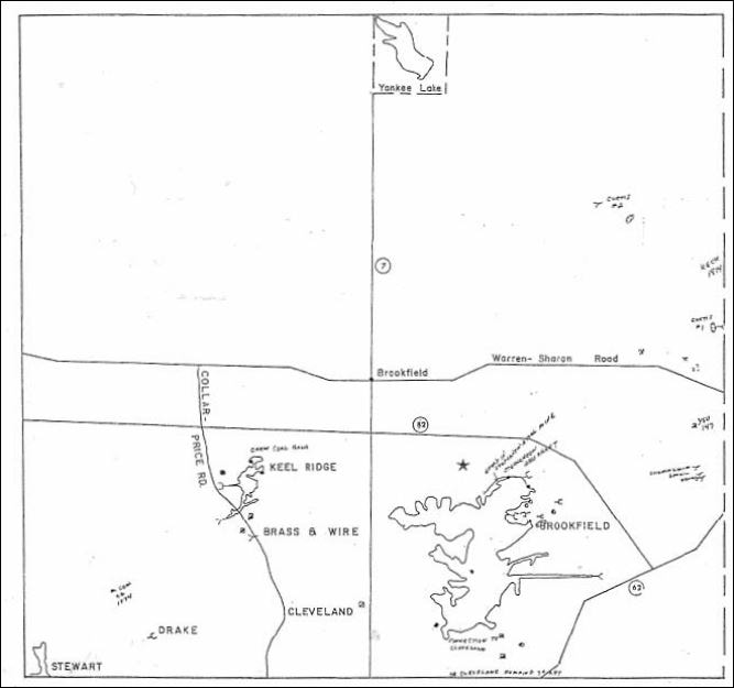 Locations of abandoned underground coal mines in Brookfield Township, Trumbull County, Ohio