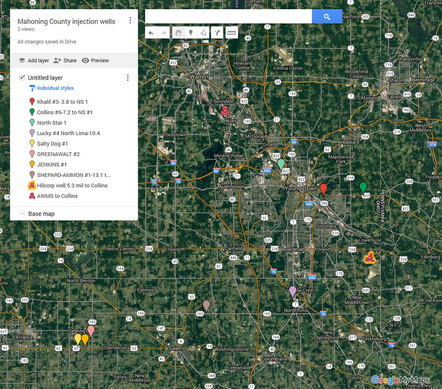 Mahoning & Trumbull County, Ohio injection wells with distances to earthquakes associated with them
